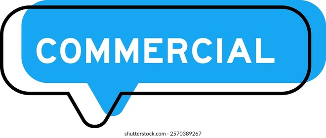 Speech banner and blue shade with word commercial on white background