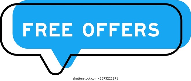 Speech banner and blue shade with word free offers on white background