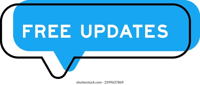 Speech banner and blue shade with word free updates on white background