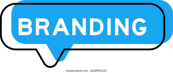 Speech banner and blue shade with word branding on white background