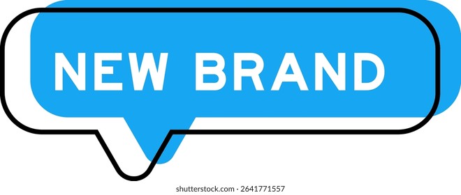 Speech banner and blue shade with word new brand on white background
