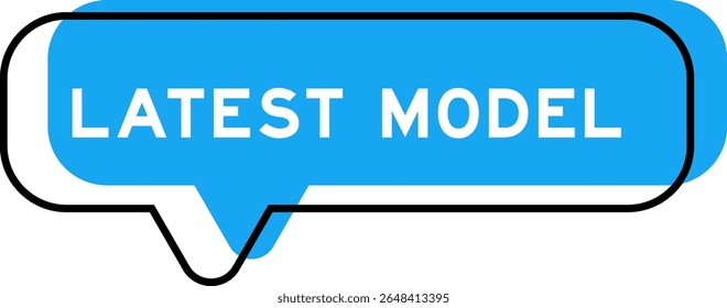 Banner de fala e sombra azul com modelo mais recente de palavra no fundo branco
