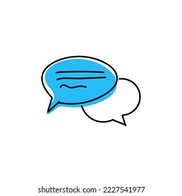 Icono dibujado a mano con burbujas azules de voz. Símbolo de comunicación de medios sociales con doodles minimalistas y diseño simple del vector de esbozo