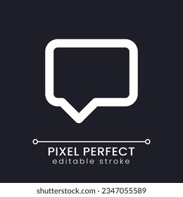 Speech box pixel perfect white linear ui icon for dark theme. Chat conversation. Leave comment. Vector line pictogram. Isolated user interface symbol for night mode. Editable stroke. Poppins font used