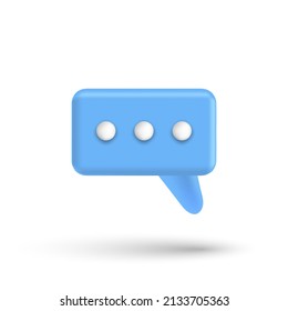 Speech bubble 3d box chat button. Message talk balloon in render style. Vector speak 3d bubble icon illustration