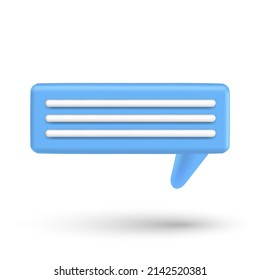 Speech bubble 3d box chat button. Message talk balloon in render style. Vector speak 3d bubble icon illustration