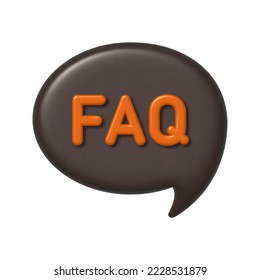 Speech bubble 3D Icon. Orange 3d FAQ letters on brown bubble background. Realistic vector design element.