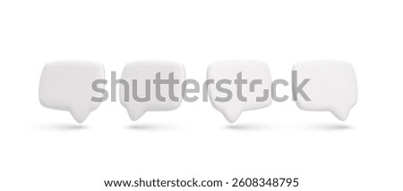 Speech Bubble 3D Icons In Minimal White Style. Blank Chat UI Elements For Messenger, App Interface, Social Media, And Design Projects. Soft Rounded Shapes. Vector Illustration.
