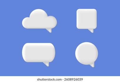 Speech bubble 3d set. Chat message icon. White text box. Social media banner. Comment square balloon. Dialog frame. Speak tag. Cloud quite sign. Business communication concept. Vector illustration.