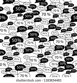 speech bubble 50 and 70 percent. Black friday seamless pattern. For display wallpaper, fabric, paper, textile. 50 and 70 percent discount