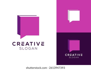 Speech bubble with abstract book logo design for conversation and messaging