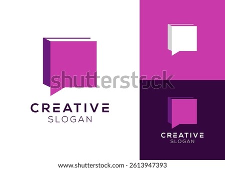 Speech bubble with abstract book logo design for conversation and messaging