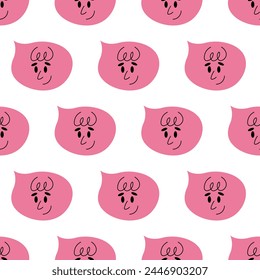 Speech bubble abstract comic faces with various Emotions seamless pattern. Different colorful characters. Cartoon style. Flat design. Hand drawn trendy Vector illustration isolated on background