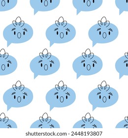 Speech bubble abstract comic faces with various Emotions seamless pattern. Different colorful characters. Cartoon style. Flat design. Hand drawn trendy Vector illustration isolated on background