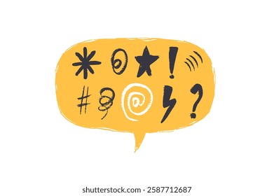 Speech bubble with abstract swear word. Curse crayon doodle text. Bad bulling expression on chat dialog boxes. Aggressive swearwords isolated on white background. . Vector hand drawn illustration