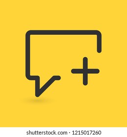 Speech Bubble Add icon, vector illustration isolated on yellow background.
