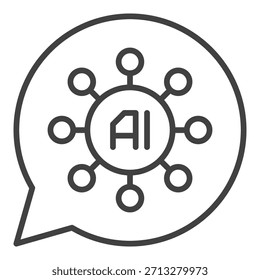 Bolha de fala com vetor de sinal AI ícone ou símbolo de contorno de conceito de Inteligência Artificial