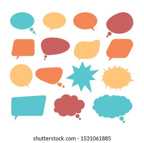 Speech bubble announcement communicate design elements isolated set. Vector flat cartoon graphic design illustration
