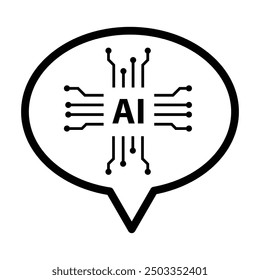 Speech bubble and artificial intelligence micro chip icon in grey scale isolated on white background.
