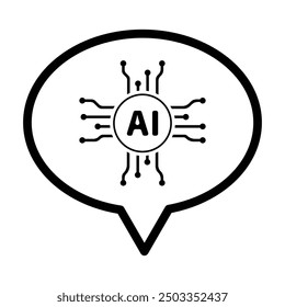 Speech bubble and artificial intelligence micro chip icon in grey scale isolated on white background.