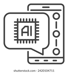Speech Bubble with Artificial Intelligence on Smartphone vector AI concept icon or sign in thin line style