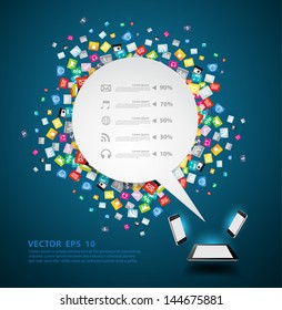 Speech bubble background with cloud of colorful application icon, Business software and social media networking service idea concept, Vector illustration modern template design svg