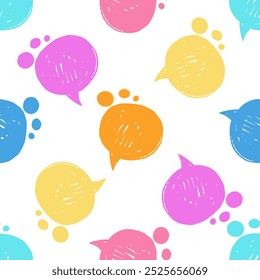 Speech bubble, speech balloon, chat bubble hand drawn seamless pattern. Brush elements, brush with crayon effect, chalk texture.