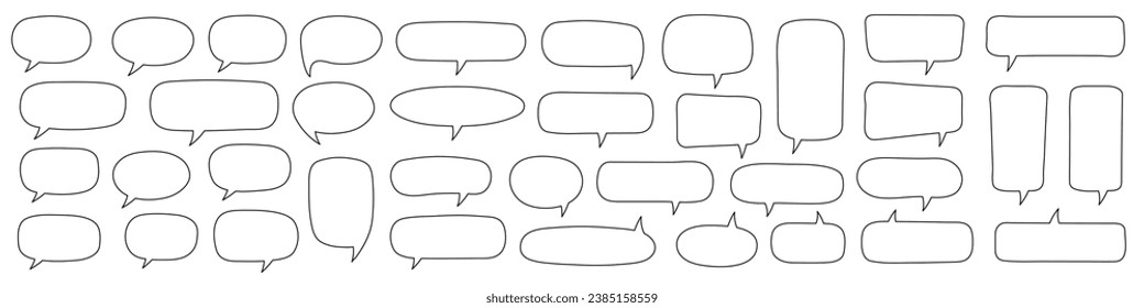 Speech bubble, speech balloon, chat bubble line art vector icon for apps and websites. Set of hand drawn speech bubbles.