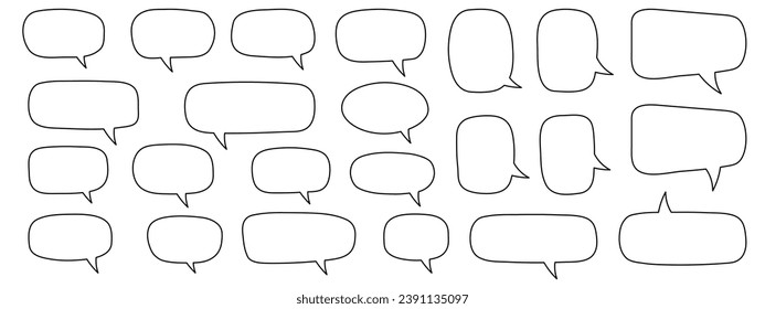 Speech bubble, speech balloon, chat bubble line art vector icon for apps and websites. Set of hand drawn speech bubbles.