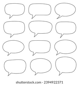 Speech bubble, speech balloon, chat bubble line art vector icon for apps and websites. Set of hand drawn speech bubbles.