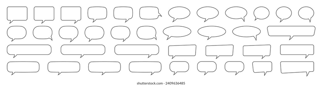 Speech bubble, speech balloon, chat bubble line art vector icon for apps and websites. Set of hand drawn speech bubbles.