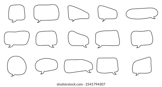 Speech bubble, speech balloon, chat bubble line art vector icon, black paper in the shape of soap bubbles set against a white background, set of simple hand drawn speech bubbles.