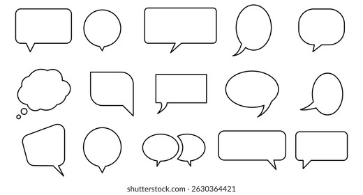 Speech bubble, speech balloon, chat bubble line art vector icon illustration on white background