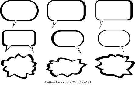Burbuja de discurso, globo de discurso, conjunto de texto de burbuja de habla, icono de arte de línea de burbuja de chat para App y Sitios web
