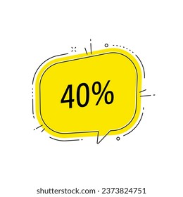 Cartel de la burbuja del discurso. 40% de descuento en venta. Indicador de precio de oferta de descuento