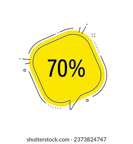 Cartel de la burbuja del discurso. 70% de descuento en venta. Indicador de precio de oferta de descuento