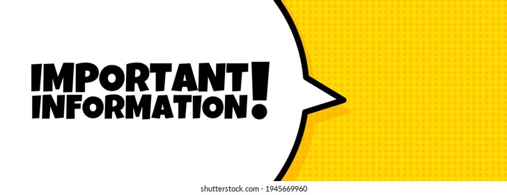 Speech bubble banner with Important information text. Loudspeaker. For business, marketing and advertising. Vector on isolated background. EPS 10.