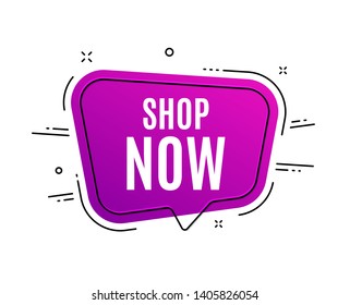 Speech bubble banner. Shop now symbol. Special offer sign. Retail Advertising. Sale tag. Sticker, badge. Vector