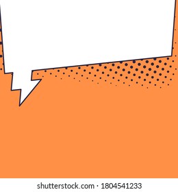 Speech bubble banner with space for phrases. Cartoon white comic bubble with empty space for speech phrases, conversation text and words on orange background with dotted shadow in vector illustration.