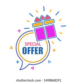 Speech bubble banner special offer with gift box, sale discount icon – stock vector