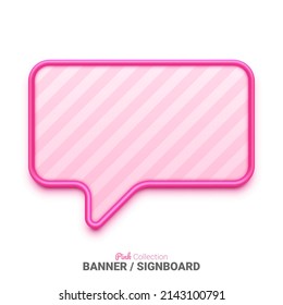 Speech bubble. Banner template with pink frame. Empty mockup for text and graphic. Vector illustration