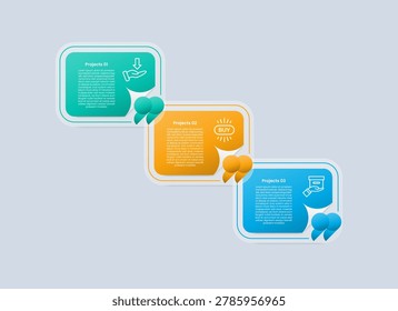 Speech bubble base shape infographic with glossy gradient style with round rectangle outline on growth ladder with three segment information vector