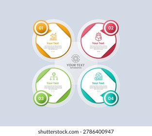 Speech bubble base shape infographic with glossy gradient style with big and small circle on badge on quadrant structure with four segment information vector