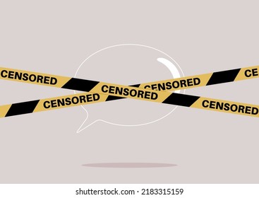 Una burbuja de discursos detrás de una cinta amarilla, un concepto de censura