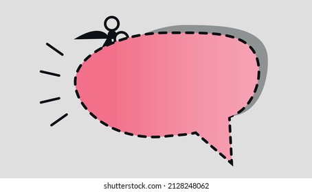 Sprachblase wird ausgeschnitten. Illustration mit dem Begriff der Plagiate, Bearbeitung, unsachgemäßes Kopieren.