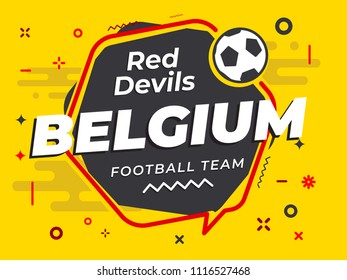 Speech Bubble BELGIUM with icon football, soccer ball. Vector Illustration.