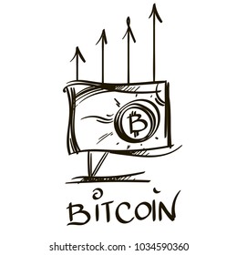 Speech bubble with bitcoin symbol. Outline vector illustration isolated on white background.