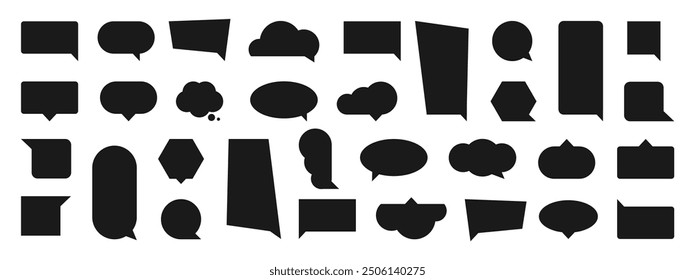 Speech bubble black icon set. Isolated empty talk bubbles sign on white background. Blank speech balloon on comics style. Abstract communication symbols. Vector illustration silhouette.