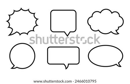 Speech bubble black line blank balloon set. Different outline geometric shape, cartoon element for chat, message box, talk, dialog, speak, comic retro empty contour background, thought banner