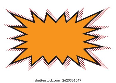 Speech bubble with black lines and orange jagged bomb dot shadow